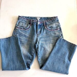 Blue Denim Jeans with Purple Stitching